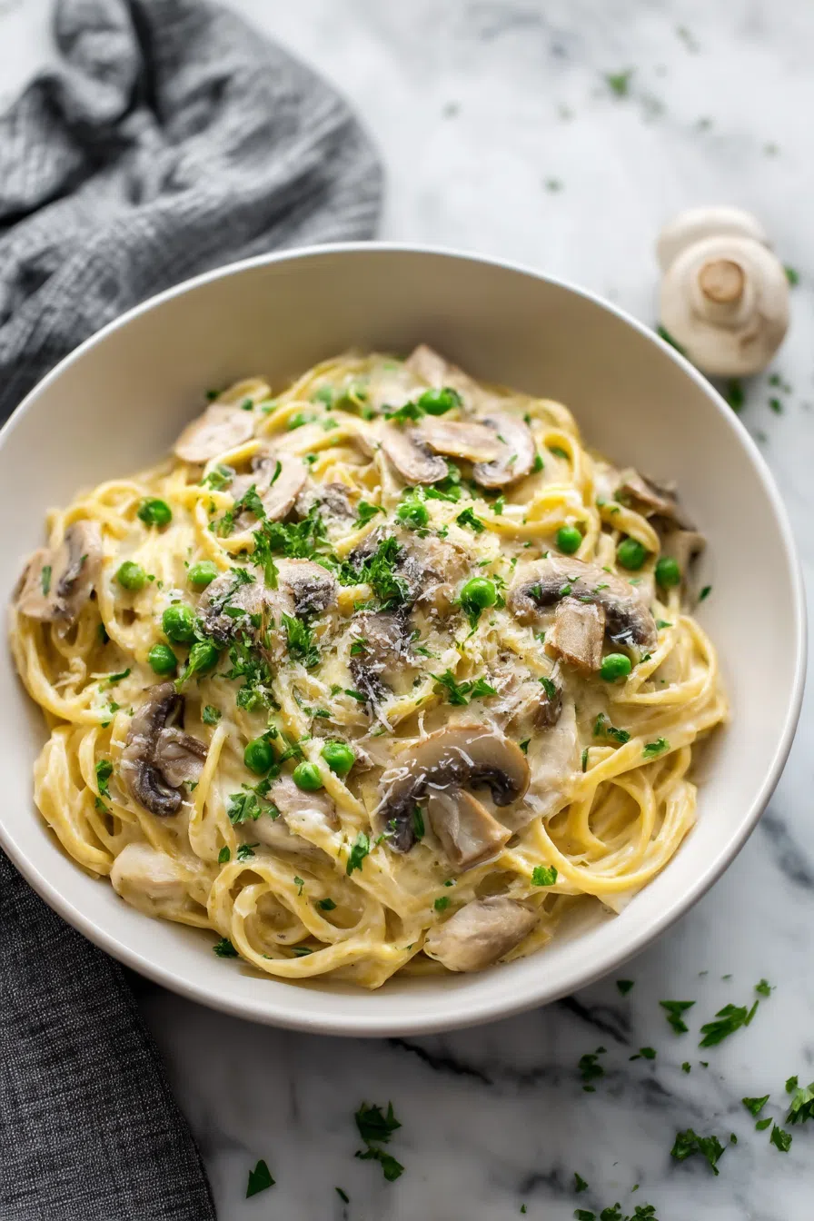 Overhead view of a hearty noodle bake with a crispy topping.