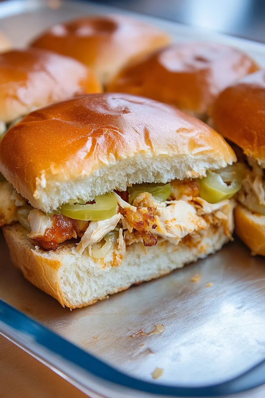 Close-up of handheld sliders with crispy edges and juicy filling