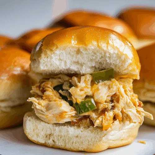 Tray of mini sandwiches with golden buns and melted cheese.