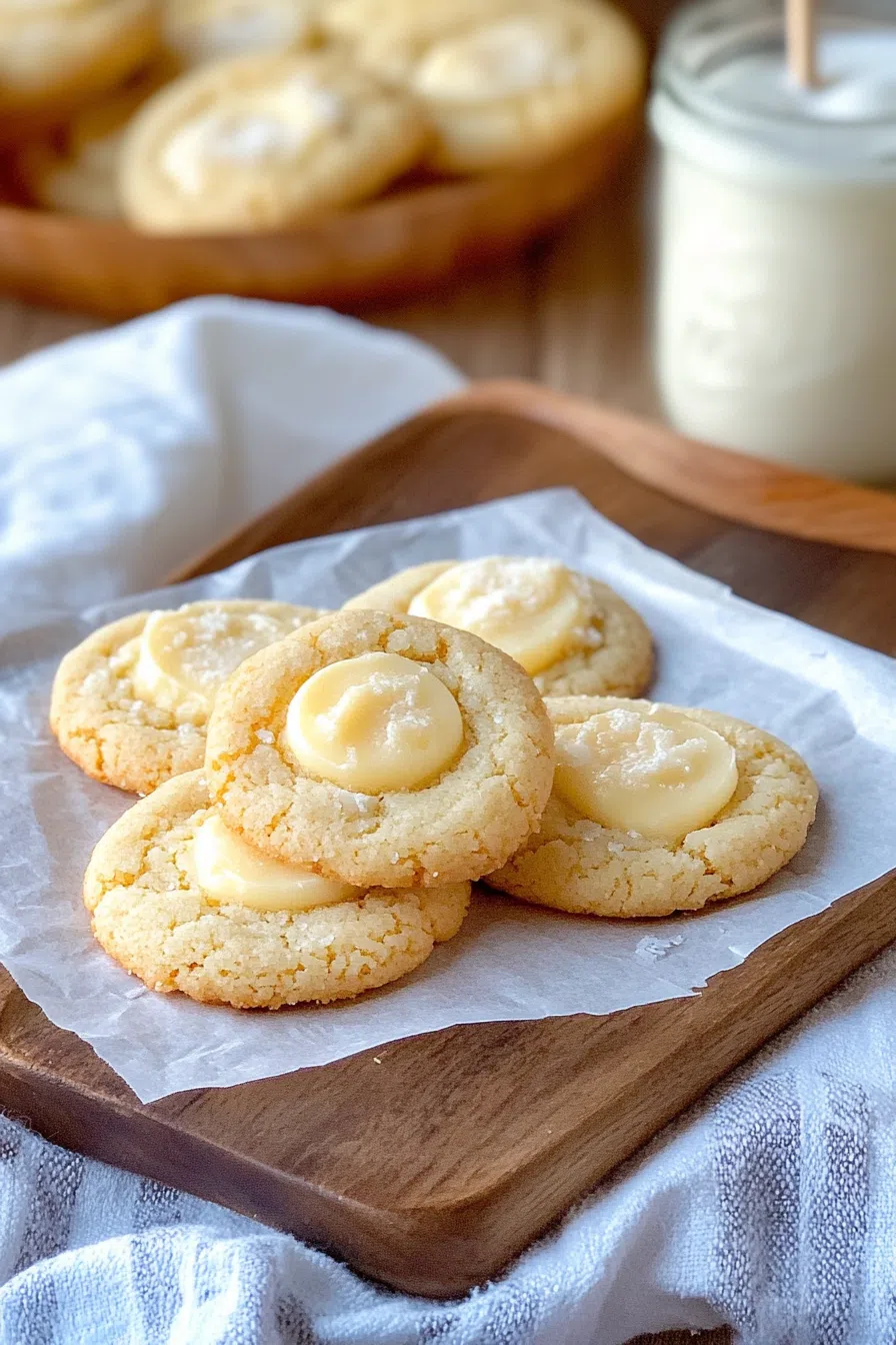 Delicate dessert bites arranged neatly with a glass of milk in the background.