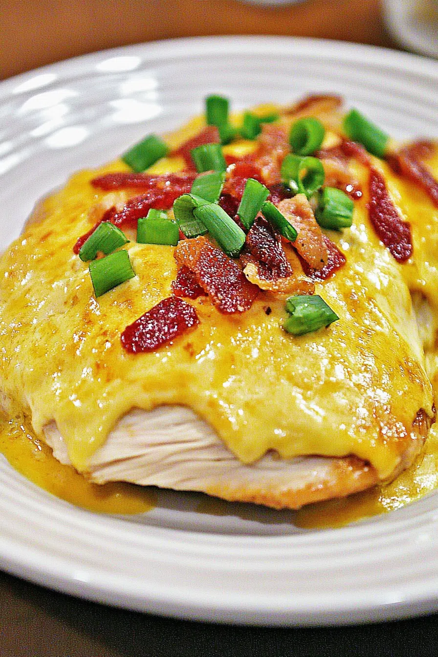 Alice Springs Chicken (copycat) finished with sauce and garnishes, ready to serve.