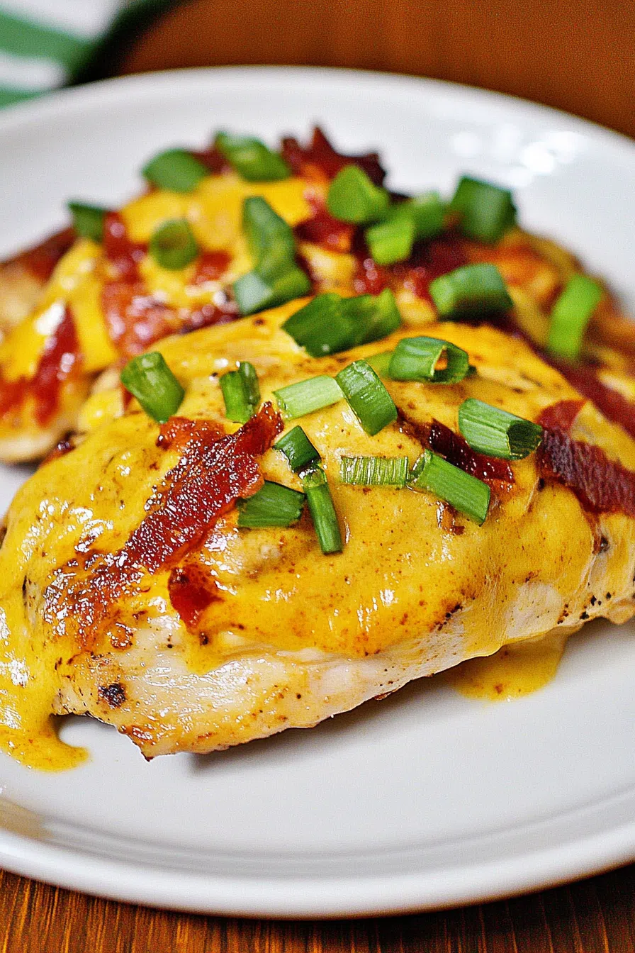 Grilled chicken breast topped with melted cheese, sautéed mushrooms, and crispy bacon.