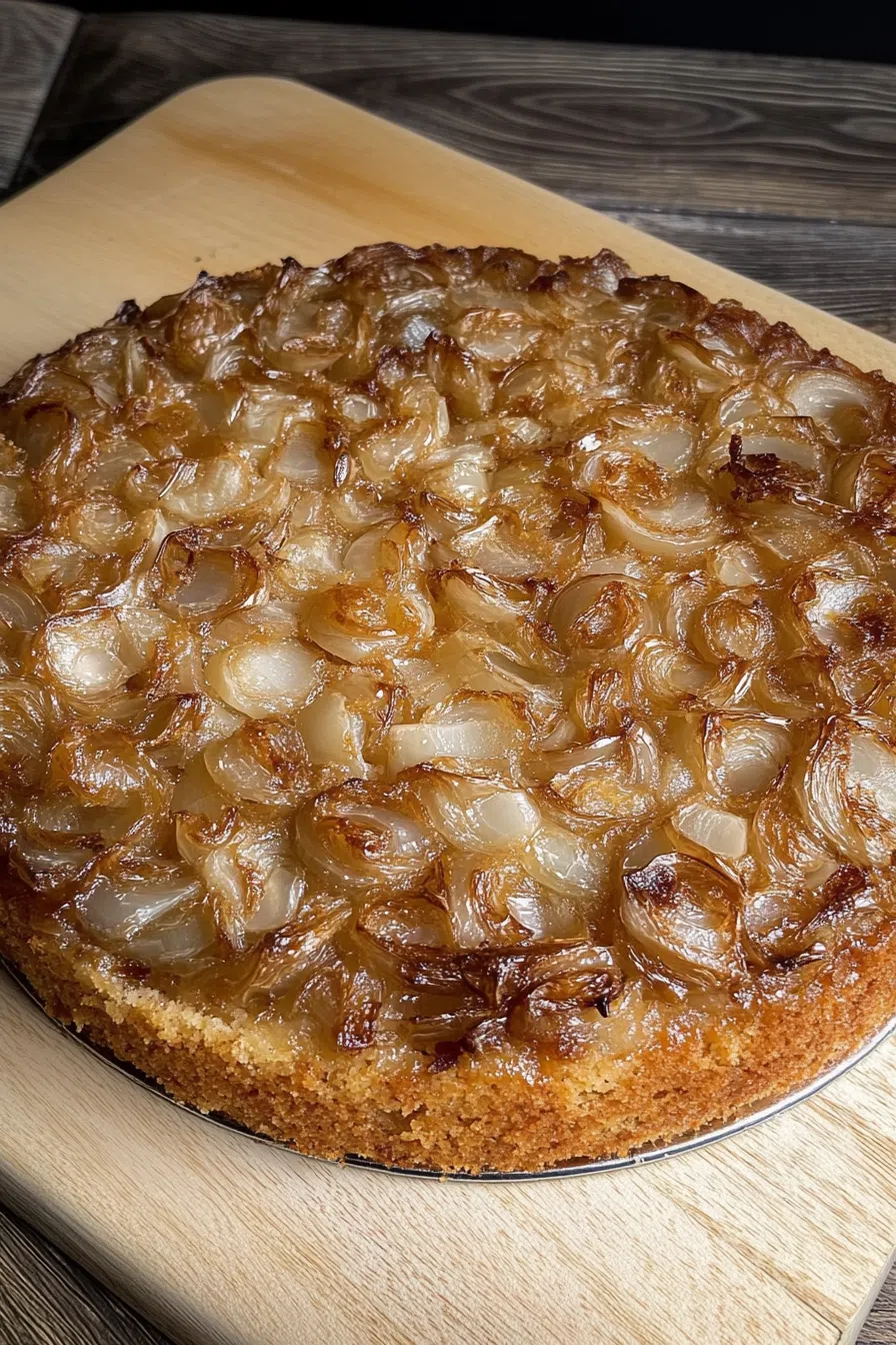 Overhead shot of neatly cut portions with a glossy, browned surface.
