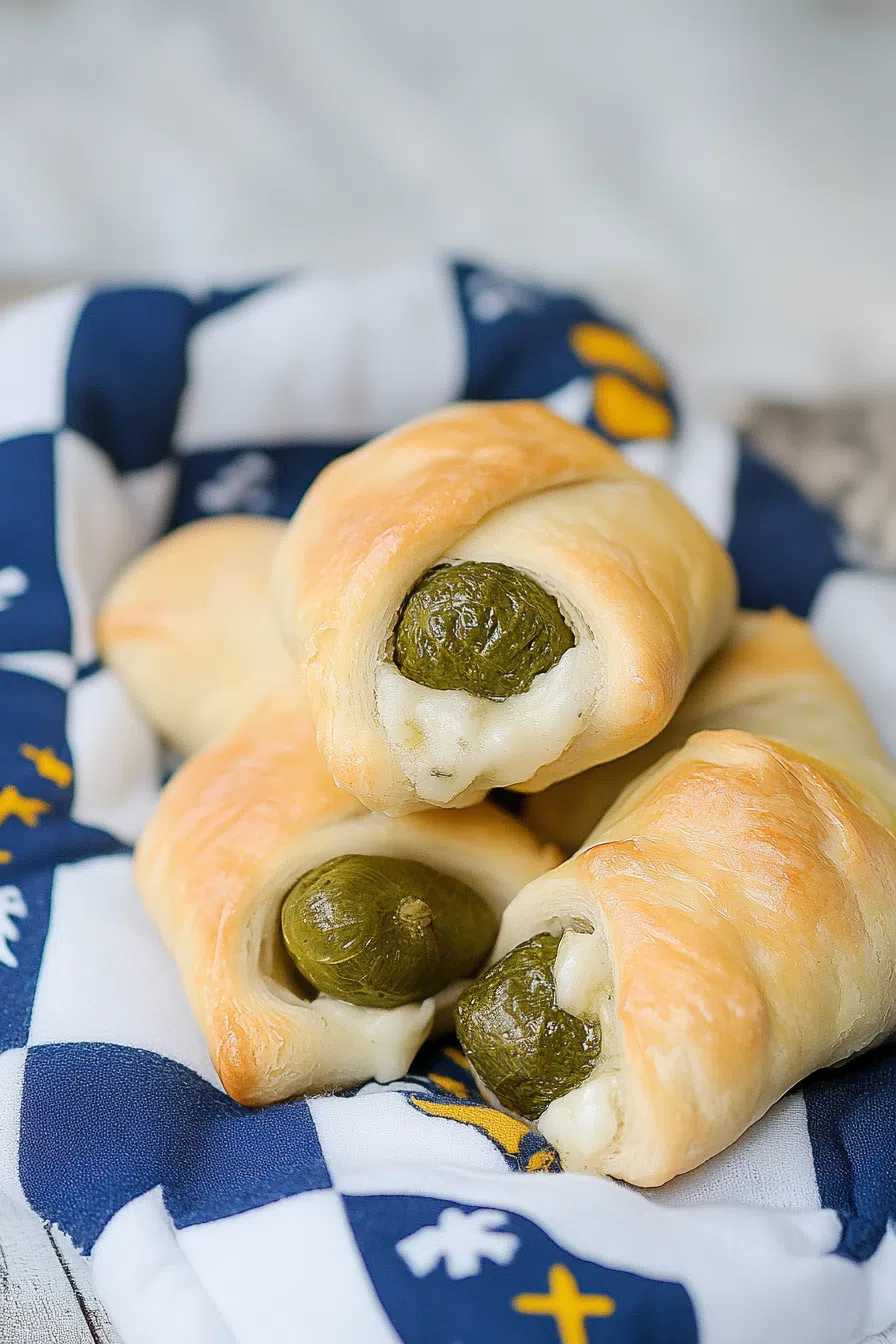 Overhead view of warm, browned pastry bites arranged in a casual presentation.