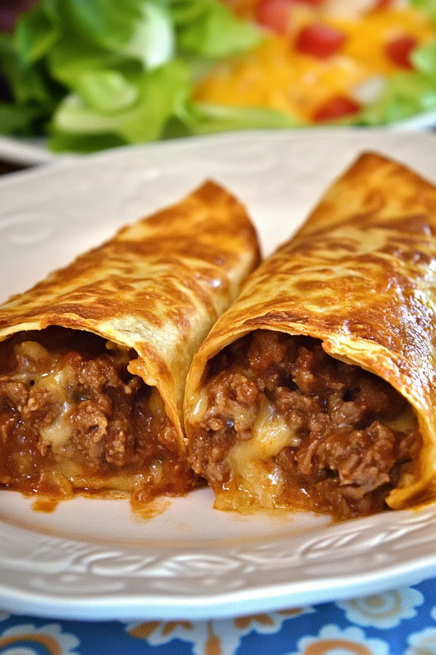Two handheld parcels stacked on a plate with fresh salsa on the side.