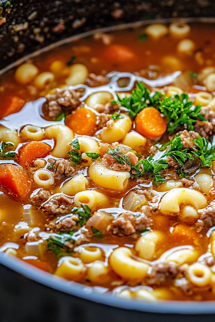 Rustic soup served in a deep bowl, topped with a sprinkle of fresh parsley.