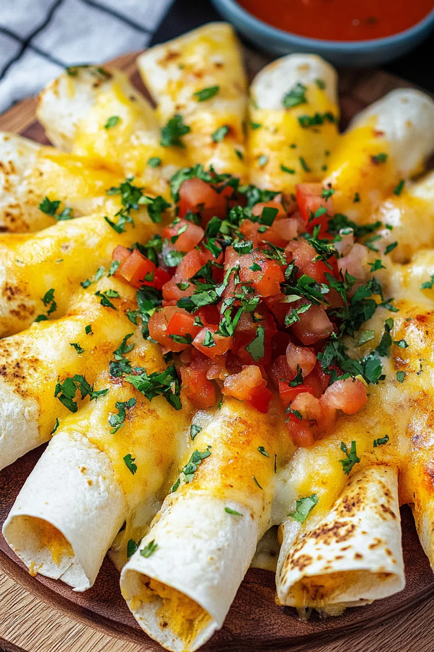 Cheesy, toasted quesadilla segments fanned out on a round tray for serving.