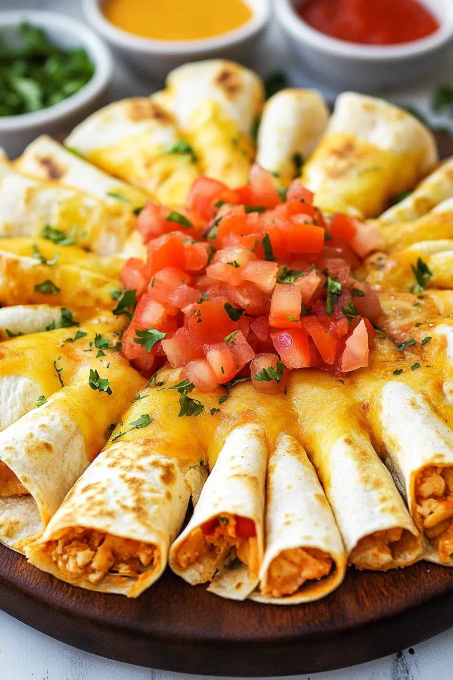 Pull-apart appetizer with crisp edges and a gooey center, surrounding a bowl of dipping sauce.