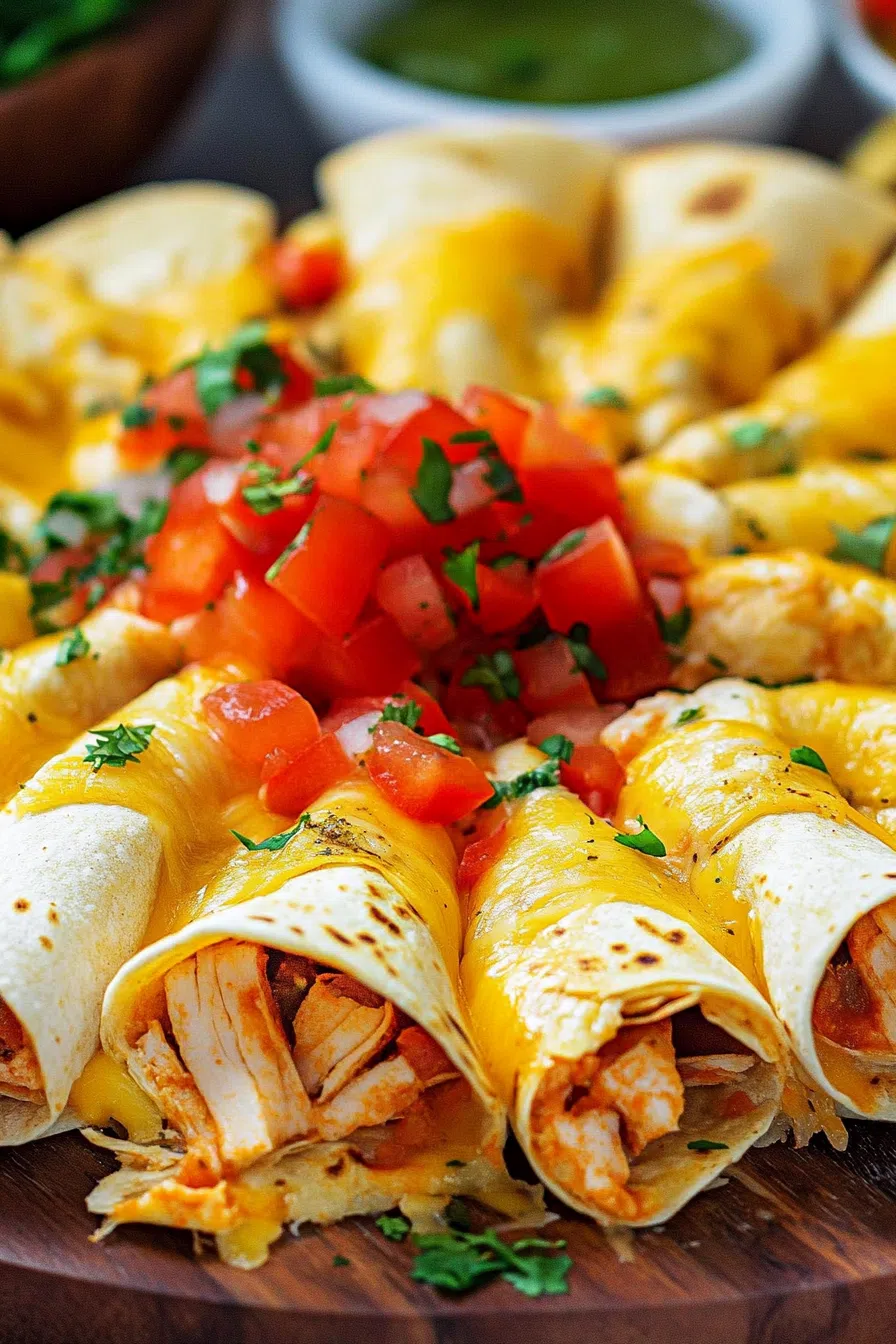 Golden, folded tortilla wedges arranged in a circle with melted cheese visible between layers.