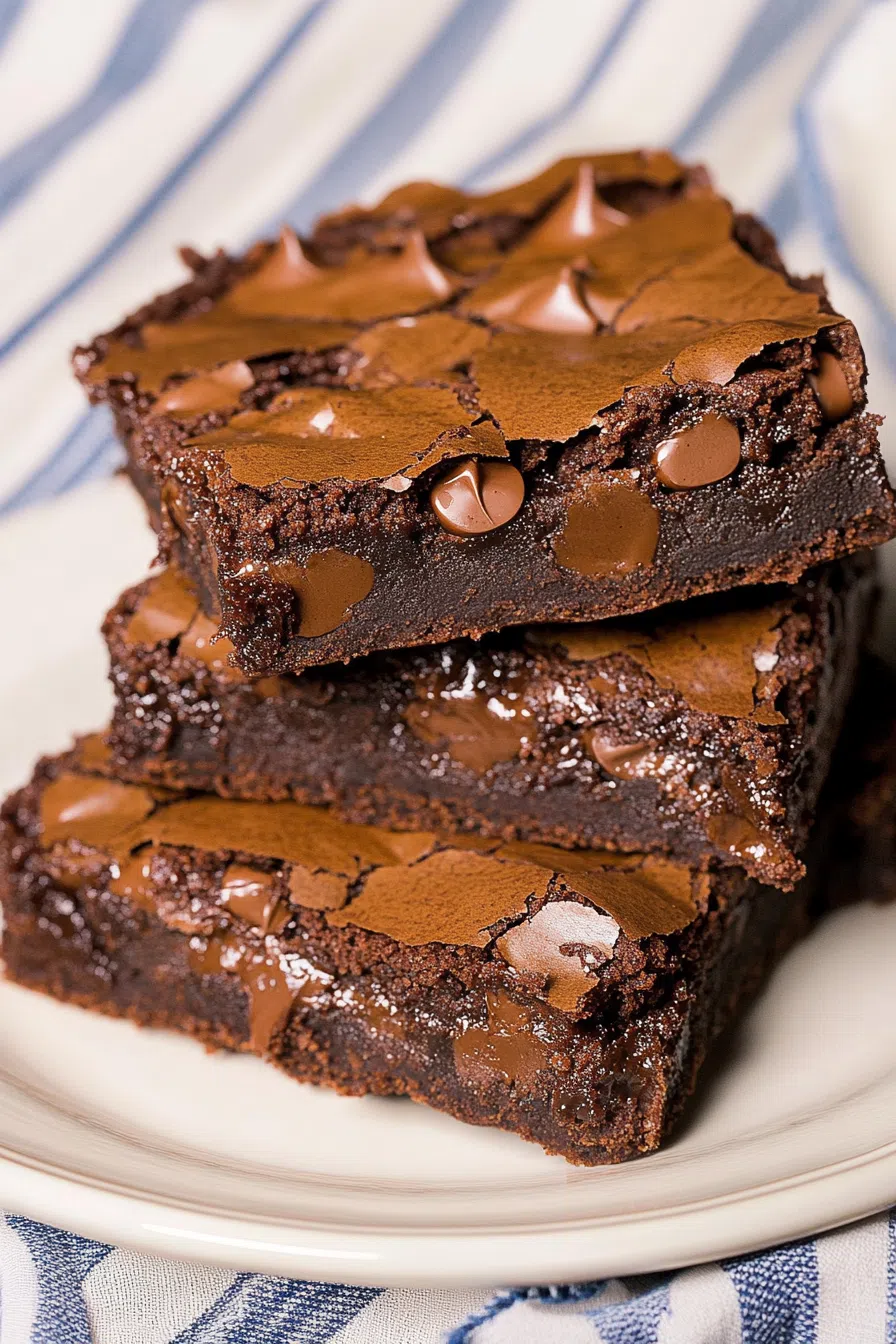 Baked chocolate squares cut and ready to serve.