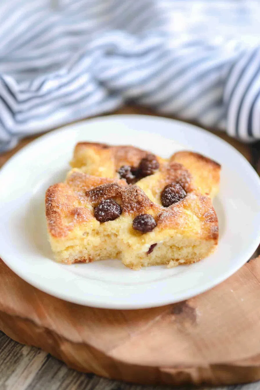Golden-baked dessert with a crisp top and soft, custard-like center, served warm.