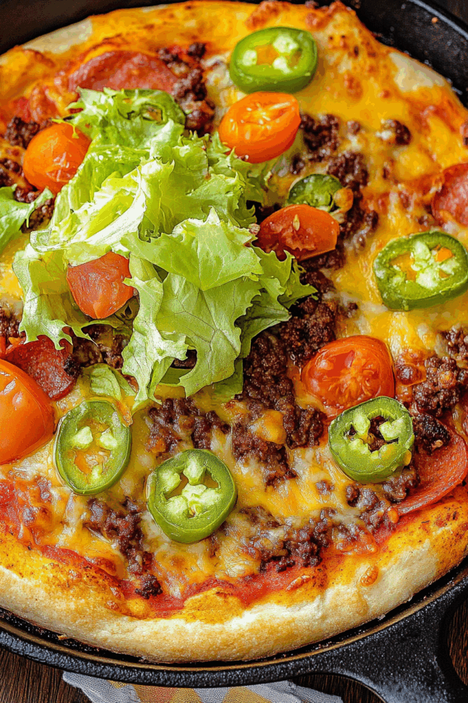 Hot, oven-fresh dish with melted layers and a drizzle of sauce, ready to serve