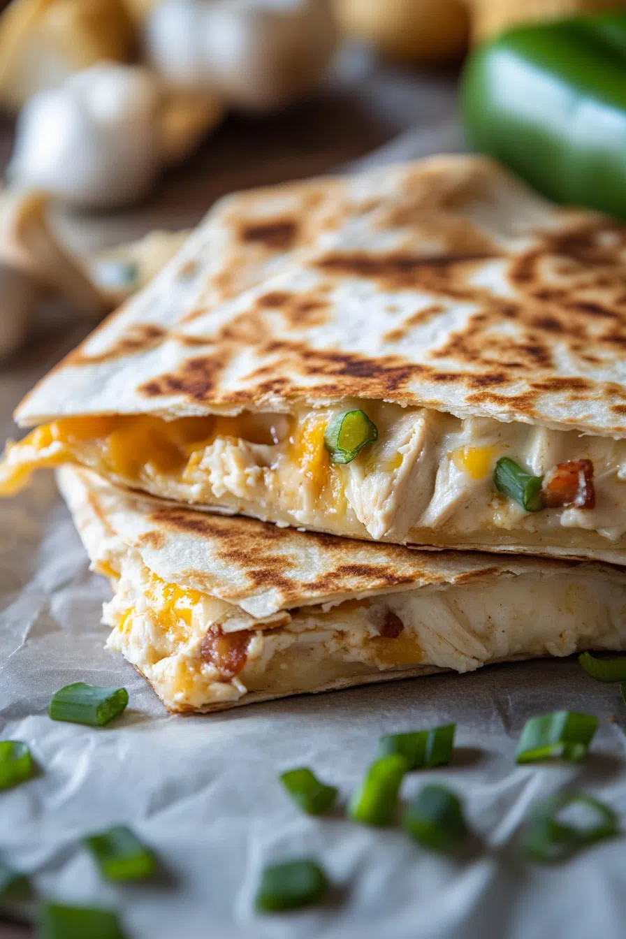 Stacked slices showing melted filling oozing slightly at the edges.