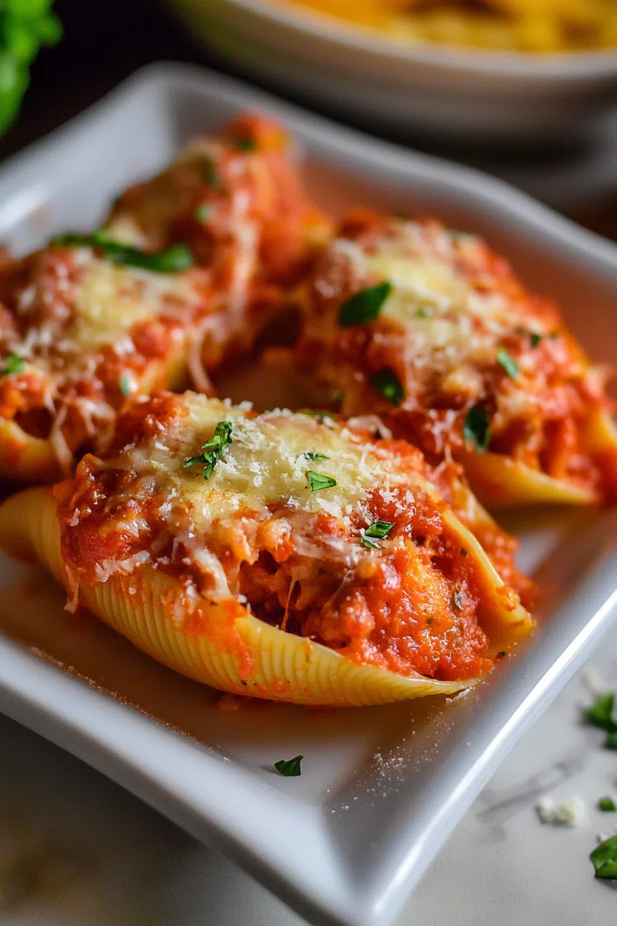 Hearty Italian-inspired dish plated with a sprinkle of fresh basil.