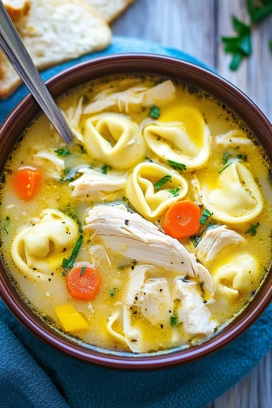 Overhead view of a warm, savory dish served with herbs and a spoon on the side