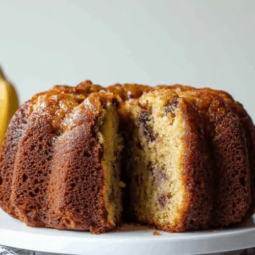 Golden-brown bundt cake with a moist, dense texture sliced and ready to serve.