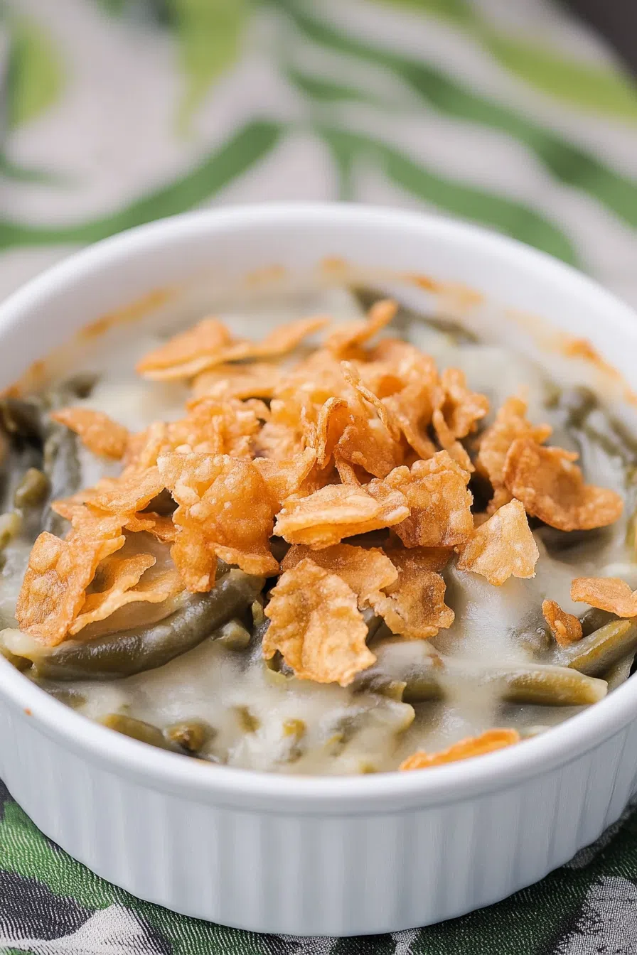 A family-style serving of a hearty casserole, perfect for holiday gatherings.