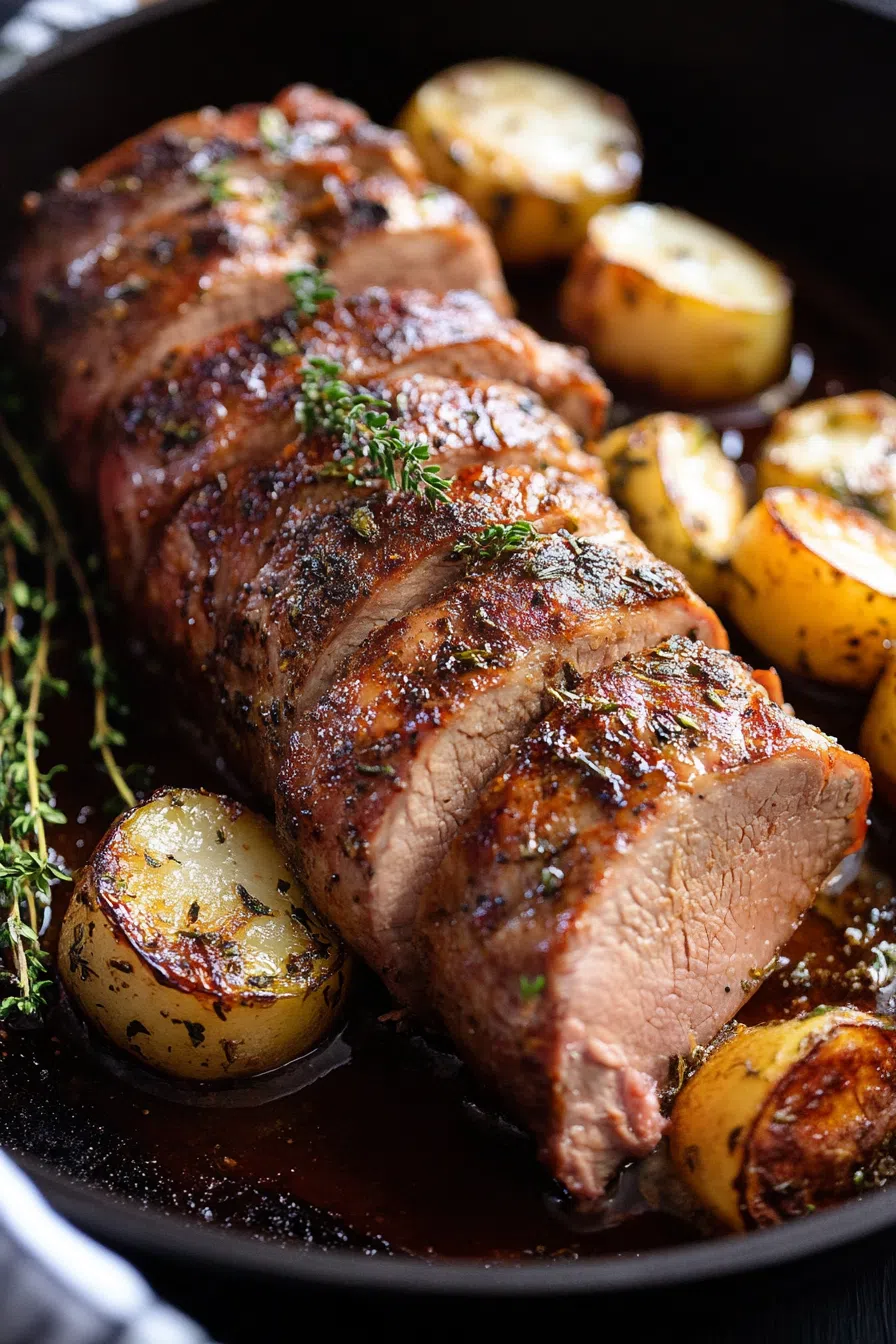 Close-up of juicy seared slices with a glistening glaze.