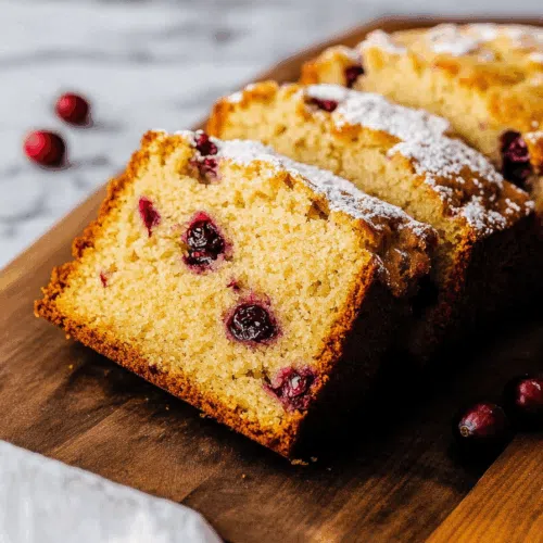 Cream Cheese Cranberry Loaf sliced and arranged on a serving platter.
