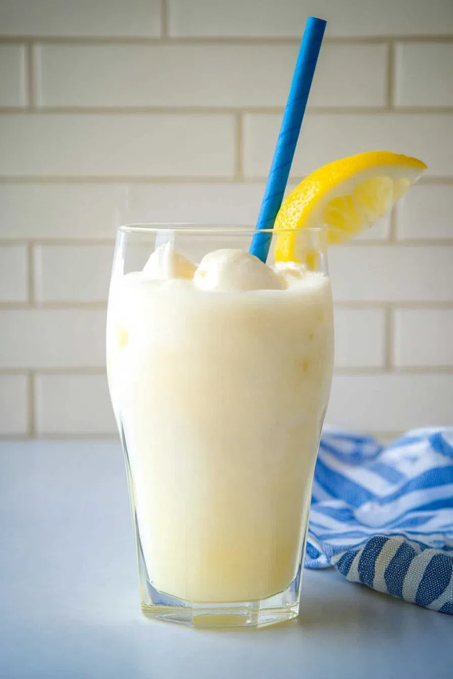 Refreshing pale beverage on a summer-themed table setting.