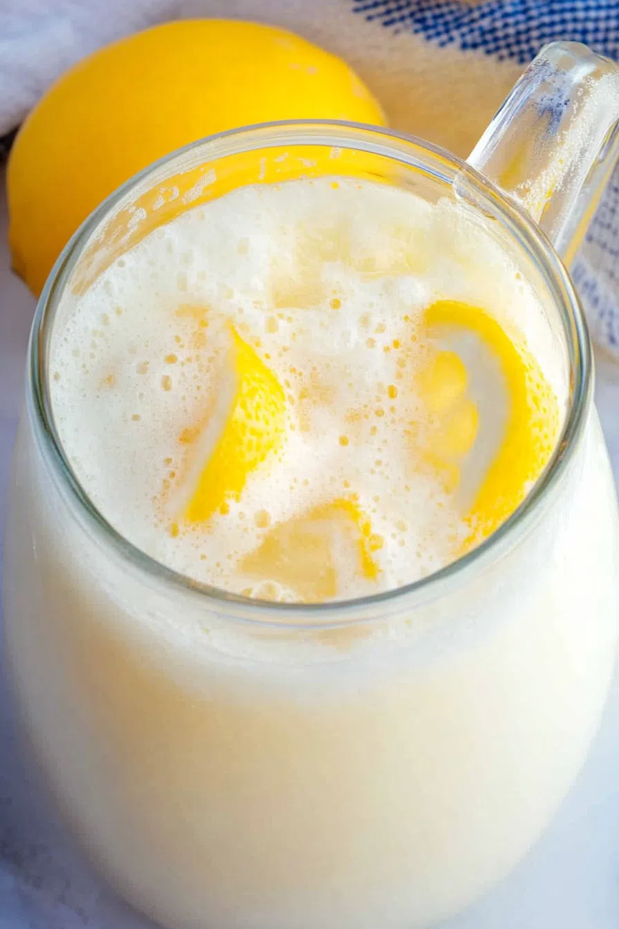 Pitcher and glasses of a smooth, citrusy refreshment ready to pour.