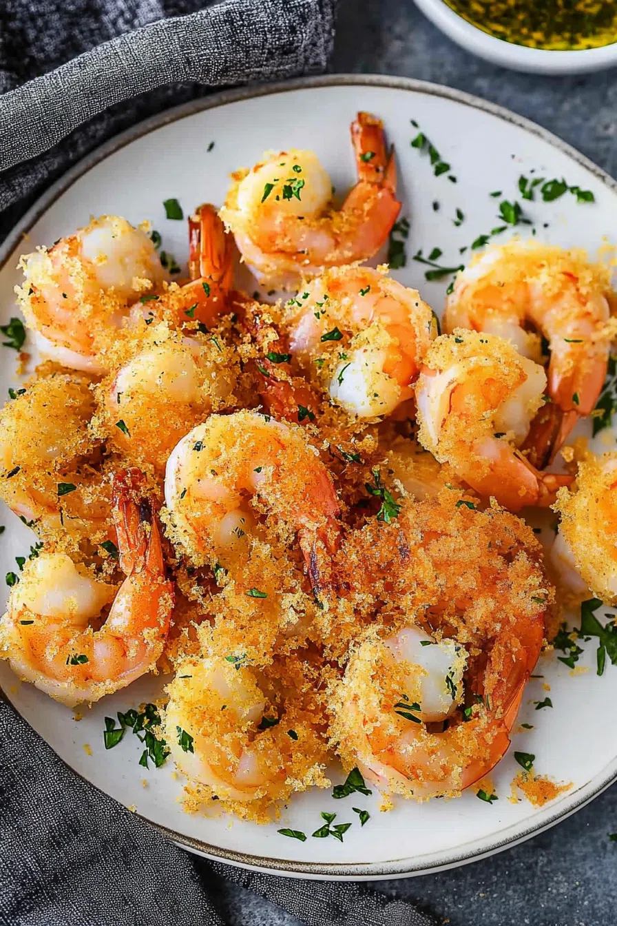 Overhead view of a light, crunchy seafood dish ready to serve