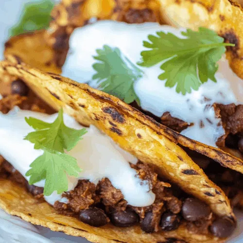 Golden, folded tortillas arranged on a rustic serving plate.