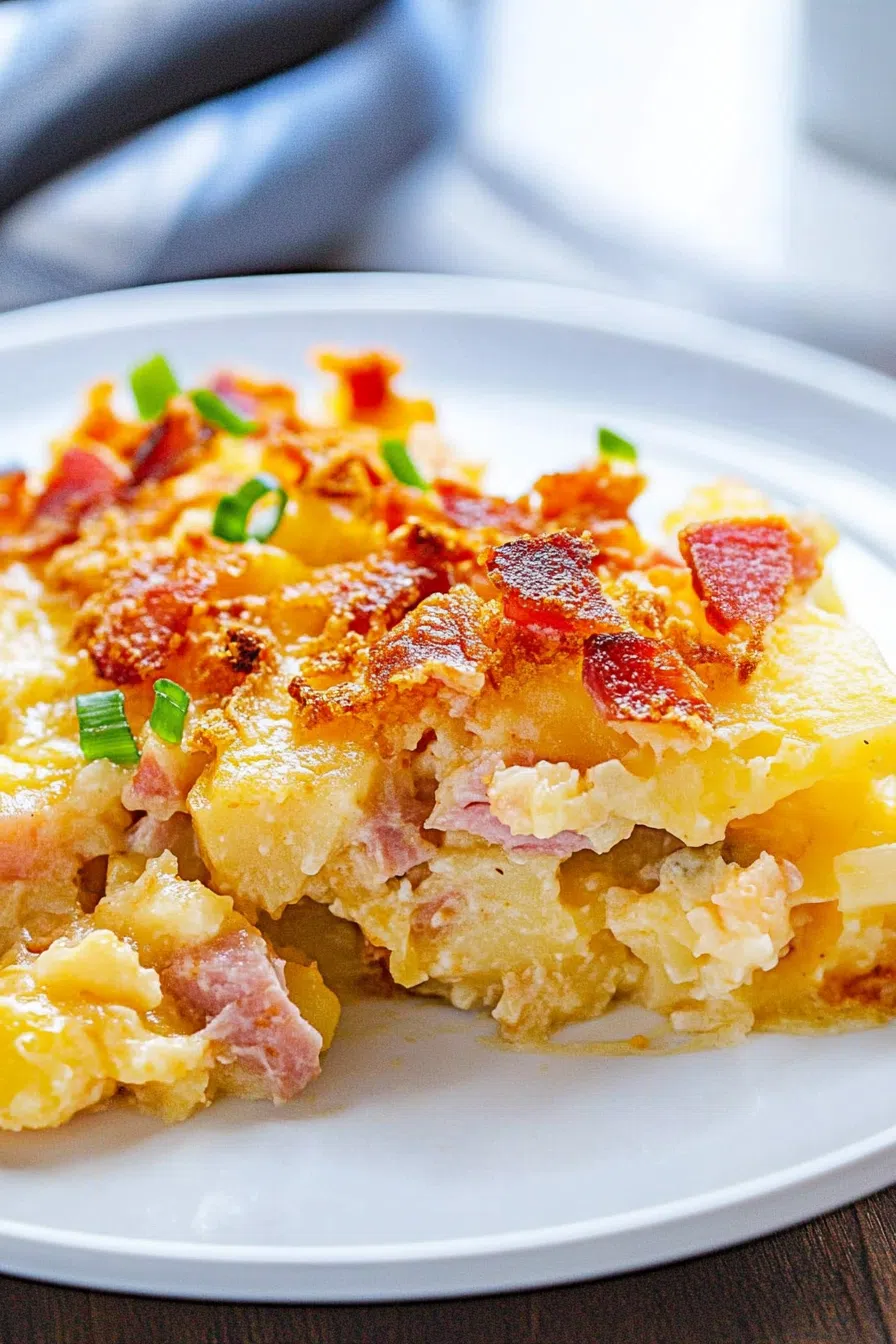 Comforting, slow-cooked meal in a rustic dish with melted cheese throughout.