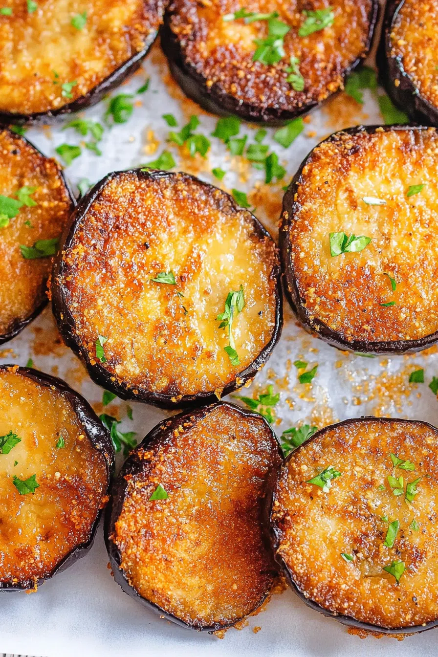 Appetizer plate featuring browned slices garnished with chopped herbs.