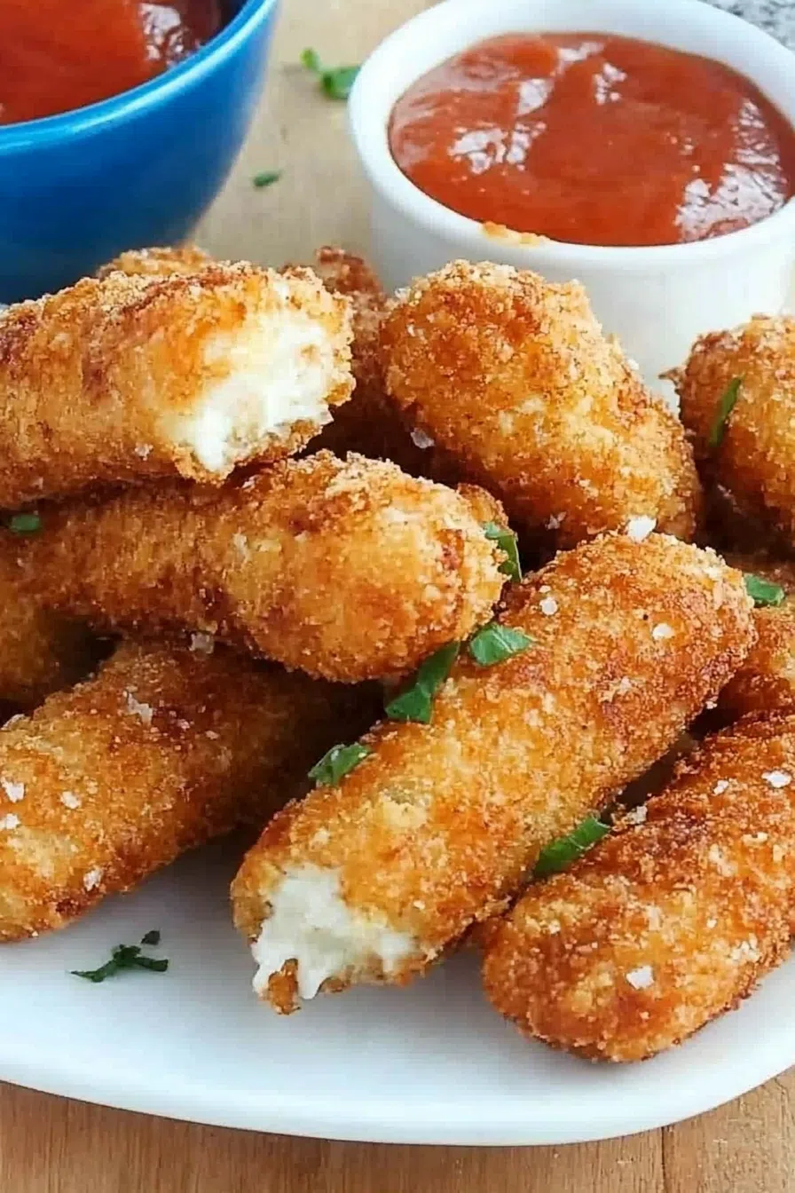 Plated, deep-fried bites with a golden coating and gooey center