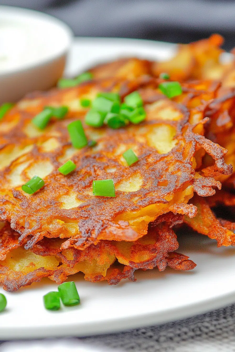 Hearty, golden-brown fritters plated with traditional toppings for dipping