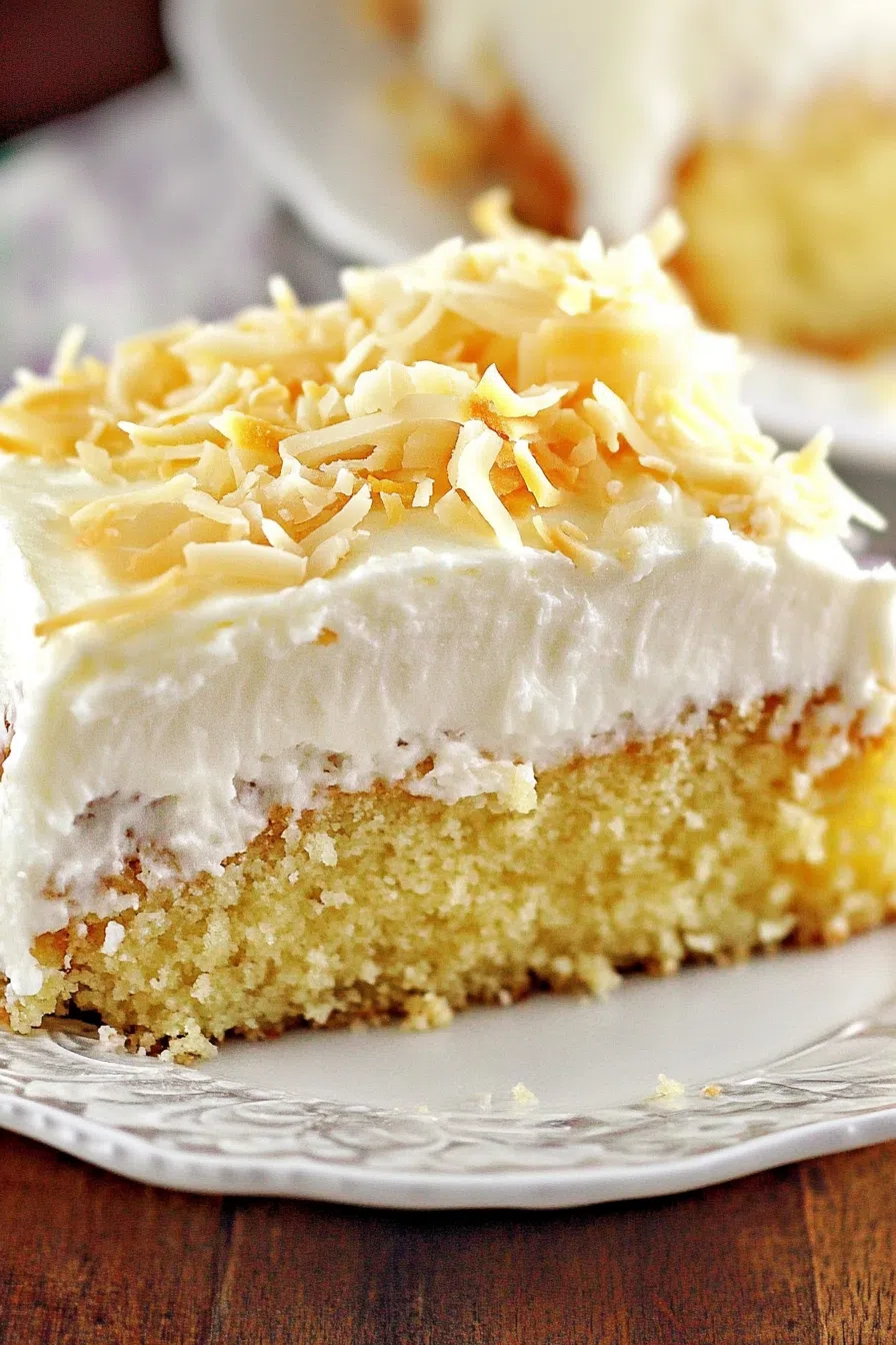 Side angle of a square dessert portion showing its soft, airy texture.