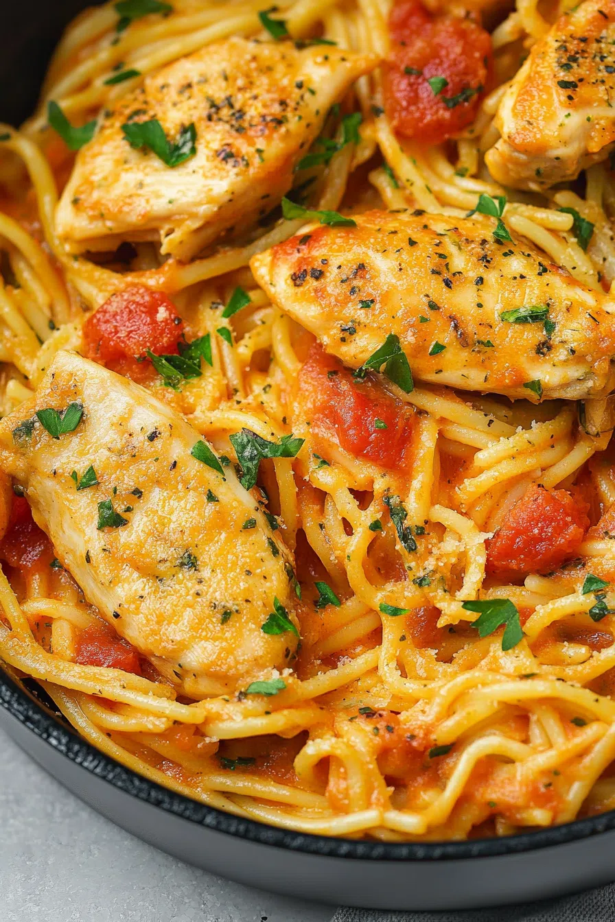 Warm pasta dish served in a bowl with melted cheese and herbs.