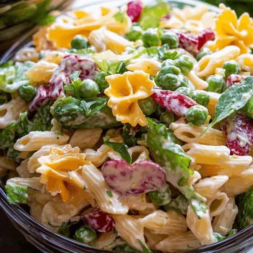 Bright, multicolored salad served in a clear bowl to highlight its visual layers.
