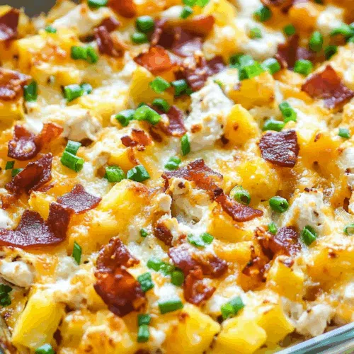 Bubbling hot casserole fresh out of the oven, garnished with green onions.