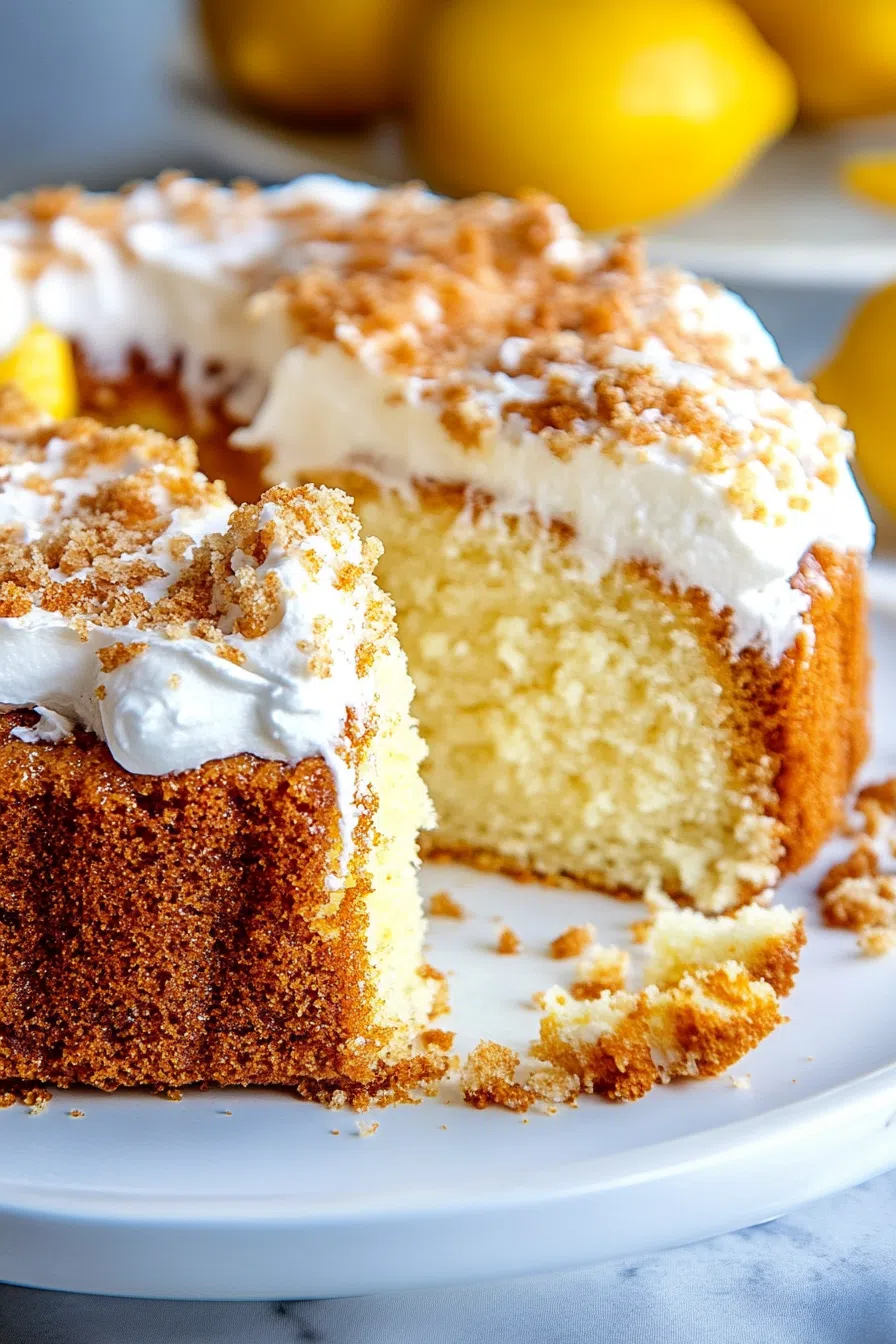 Close-up of a moist slice revealing a tender crumb and crunchy sugar topping.