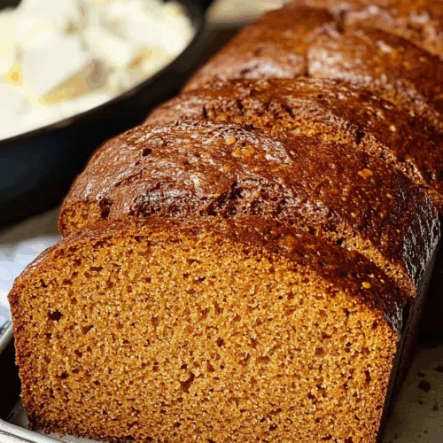 Close-up of a sliced dark, moist loaf on a wooden cutting board.