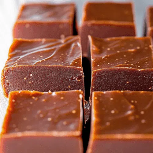 Close-up of rich, creamy fudge pieces arranged on parchment paper.