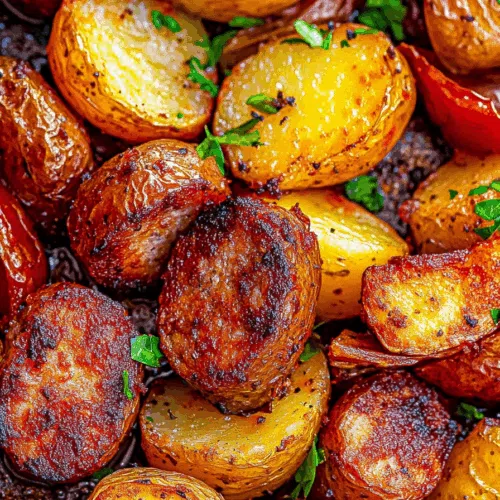 Close-up of a well-seasoned dish featuring roasted root vegetables and protein.