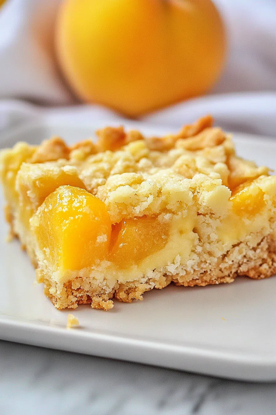 Side view of soft layered bar showing a gooey fruit filling.