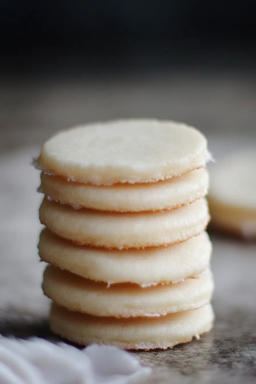 Golden baked cookies with scalloped edges, lightly dusted with sugar.