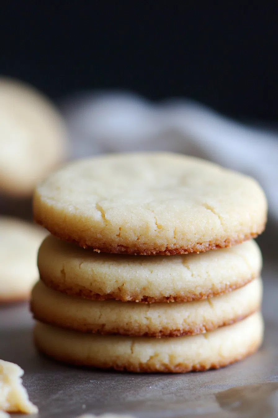 Close-up of golden-edged cookies with a soft, crumbly texture