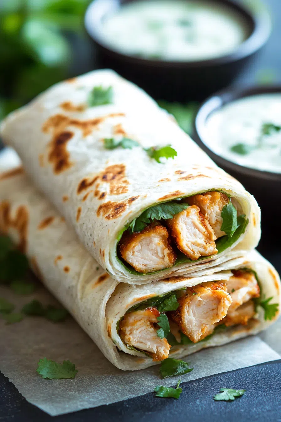 Rolled wraps stacked on a serving plate, ready for a quick meal or snack.