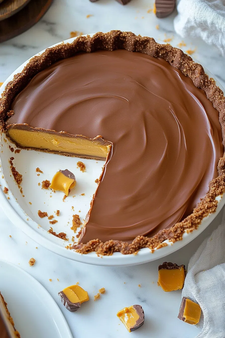 Creamy dessert with a chocolate cookie crust, topped with whipped cream.