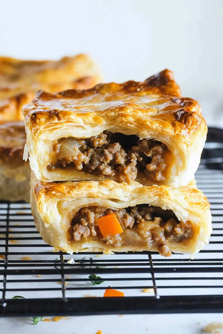 Golden, flaky pastries arranged on a cooling rack with a hint of filling peeking out.
