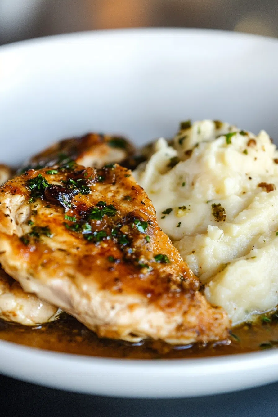 A rustic serving of chicken in a savory sauce, ready to be enjoyed at the dinner table.