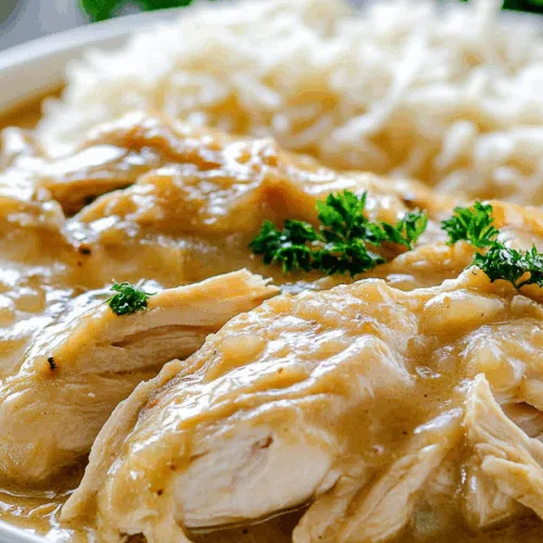 Close-up of juicy meat coated in golden brown sauce, garnished with herbs.