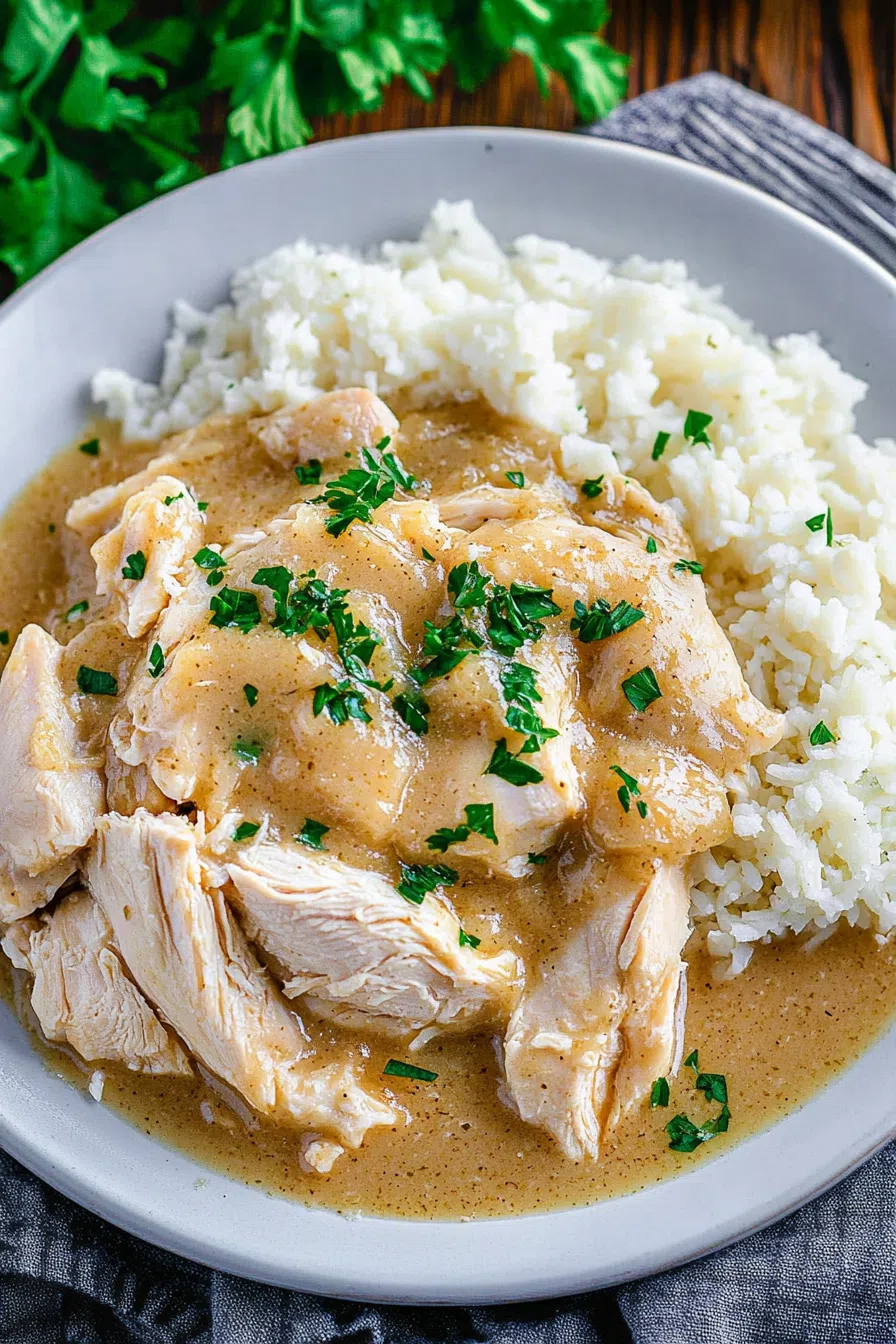 Hearty, homestyle meal served with a side of green beans and buttery rolls.