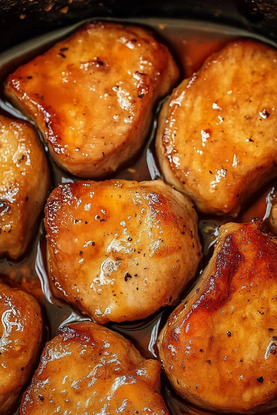 Juicy entrée glistening with caramelized edges, captured fresh from the pot.