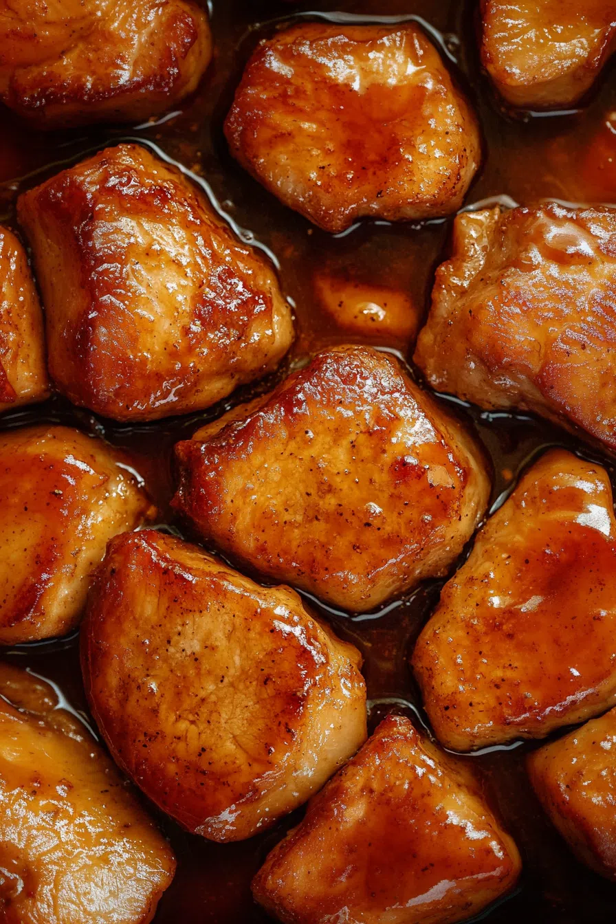 Golden-brown entrée with a glossy finish, captured just before serving.